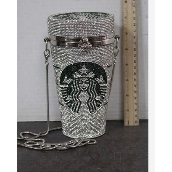 RARE Starbucks Rhinestone Coffee Cup Purse - Picture 6 of 6